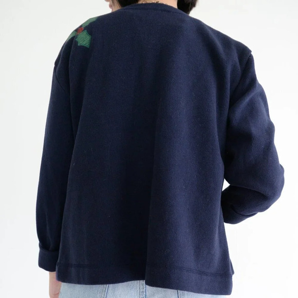 Gabrielle Navy 100% Cotton Bird Design Cardigan  Med - Picture 4 of 14